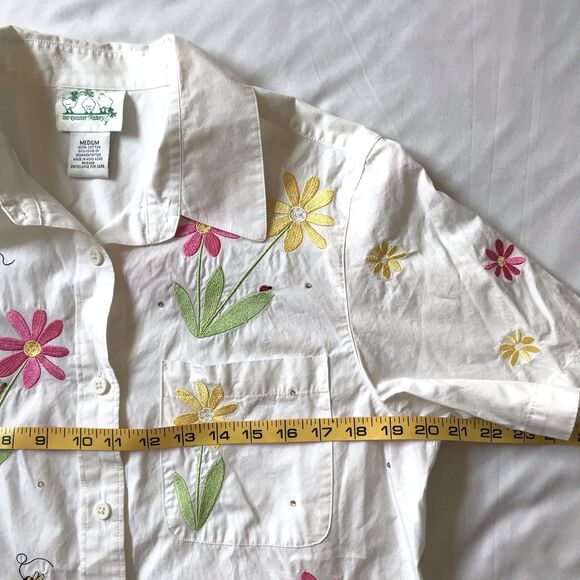 VTG Quacker Factory M Medium S/S Pocket Embroidered Floral Bee Sequins Shirt EUC - Picture 6 of 7